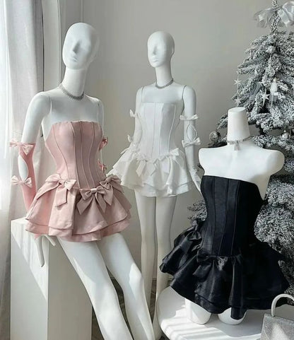 Charming Strapless Satin A-Line Mini Homecoming Dress With Triple Bows AS655