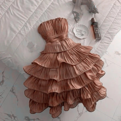 Flowy Purple Strapless A Line Short Homecoming Dress With Tiered Ruffle Skirt AS657