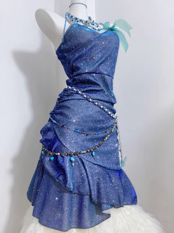 Enchanting Royal Blue Spaghetti Straps Bodycon Short Homecoming Dress With Sparkle Fabric AS659