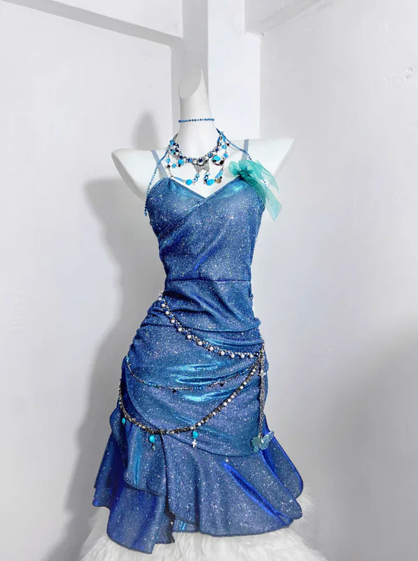 Enchanting Royal Blue Spaghetti Straps Bodycon Short Homecoming Dress With Sparkle Fabric AS659