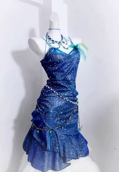 Enchanting Royal Blue Spaghetti Straps Bodycon Short Homecoming Dress With Sparkle Fabric AS659