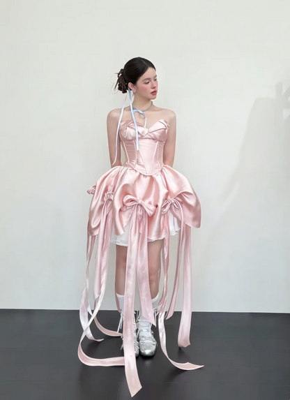 Sweet Pink Sweetheart Neck A Line Short Homecoming Dress With Bow Trailing Ribbons AS663
