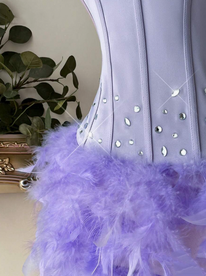 Enchanting Lavender Strapless Bodycon Mini Homecoming Dress With Feather Skirt & Rhinestone Trim AS665
