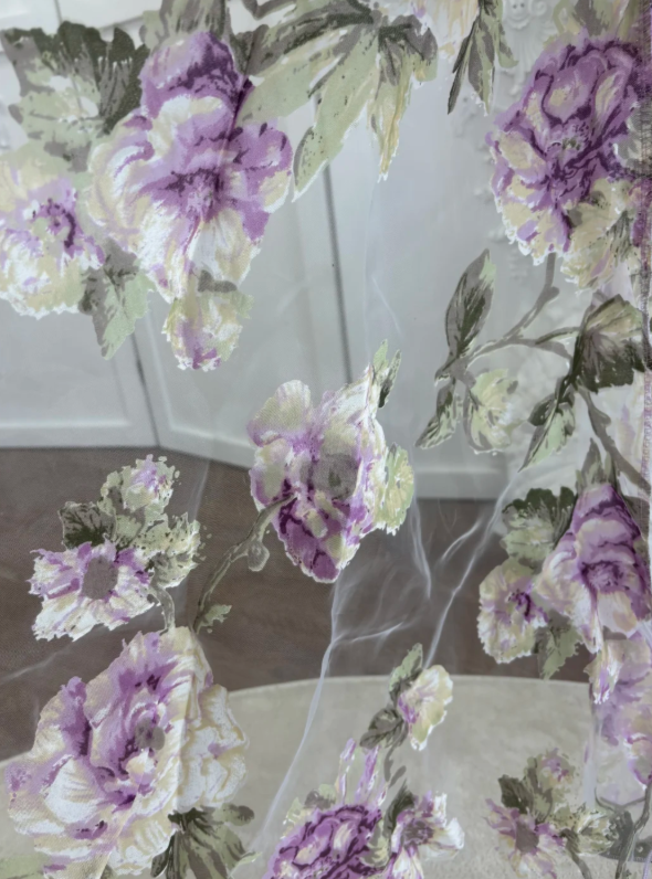 Romantic Lavender Floral Sweetheart A Line Beaded Short Homecoming Dress With High-Low Trailing Skirt AS671