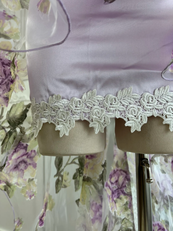 Romantic Lavender Floral Sweetheart A Line Beaded Short Homecoming Dress With High-Low Trailing Skirt AS671