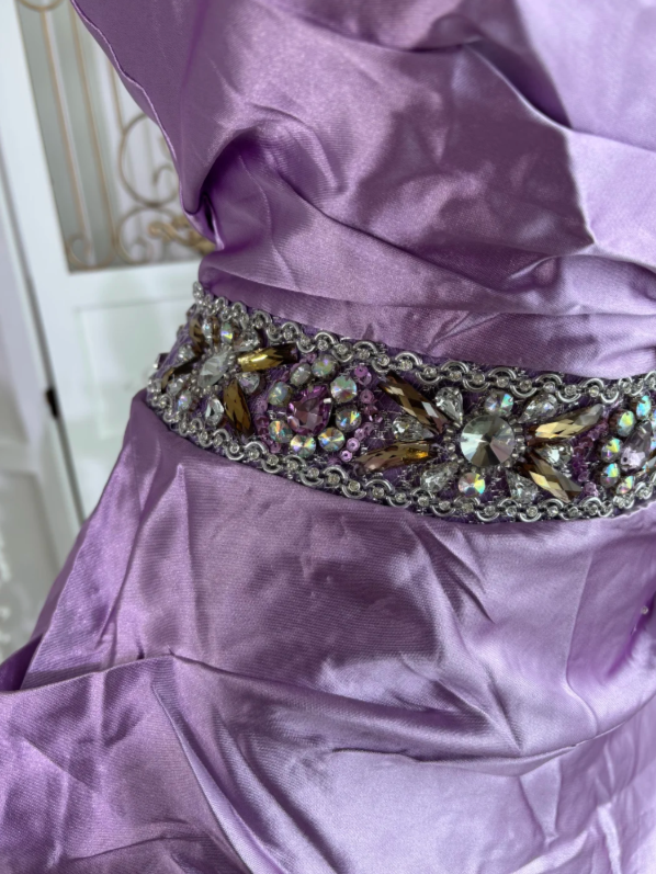 Vintage Lavender Spaghetti Straps Beaded Bodycon Short Homecoming Dress With Ruched Skirt AS674