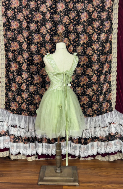 Fresh Light Green Sweetheart Neck Straps A-Line Short Homecoming Dress With Butterfly Applique & Tulle Skirt AS677