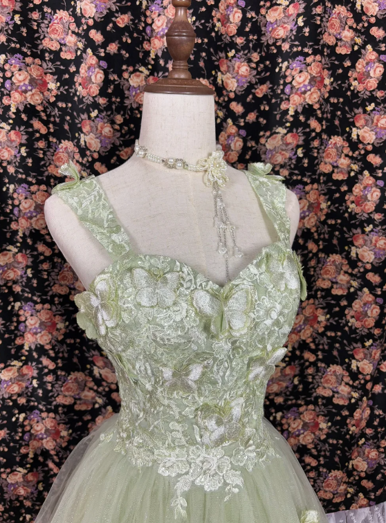 Fresh Light Green Sweetheart Neck Straps A-Line Short Homecoming Dress With Butterfly Applique & Tulle Skirt AS677