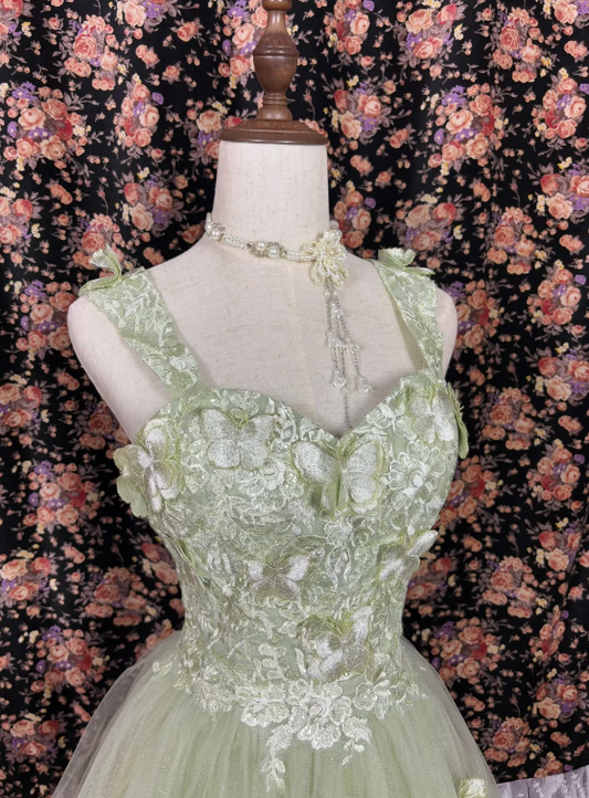 Fresh Light Green Sweetheart Neck Straps A-Line Short Homecoming Dress With Butterfly Applique & Tulle Skirt AS677