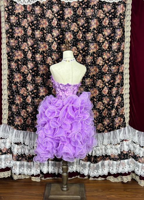 Vibrant Purple Sweetheart A Line Short Homecoming Dress With 3D Floral Bodice & Voluminous Organza Skirt AS679