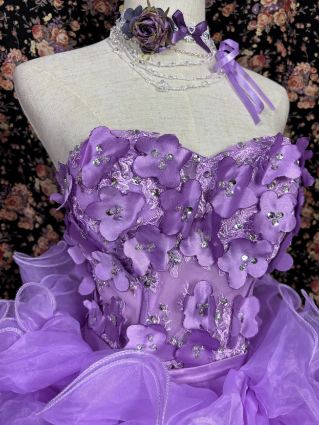 Vibrant Purple Sweetheart A Line Short Homecoming Dress With 3D Floral Bodice & Voluminous Organza Skirt AS679