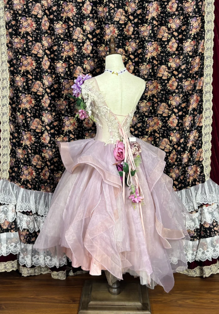 Whimsical Blush Pink One-Shoulder A-Line Midi Homecoming Dress With 3D Floral Appliques & Ruffled Organza Skirt AS680