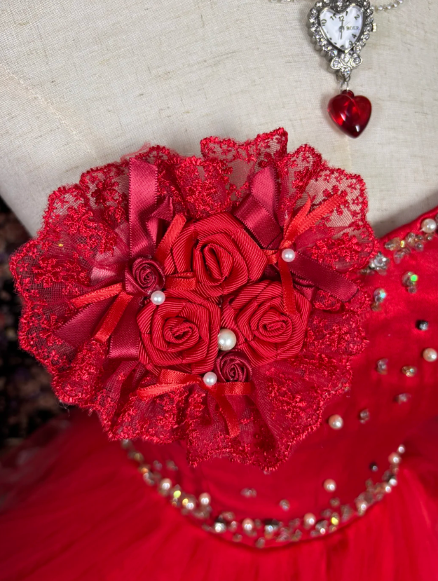 Vibrant Red Strapless Beaded A Line Short Homecoming Dress With Floral Applique & Ombre Ruffle Hem AS681