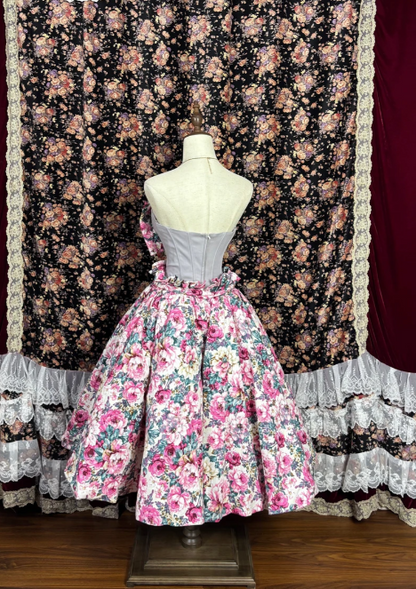 Vintage Floral Print Strapless A Line Short Homecoming Dress With Sweetheart Bow Bodice AS682
