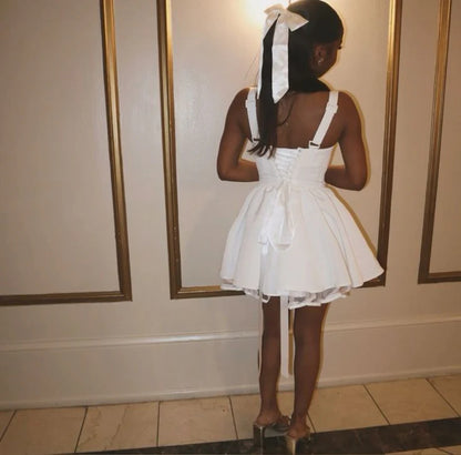 Cute White Straps A-Line Short Homecoming Dress AS684