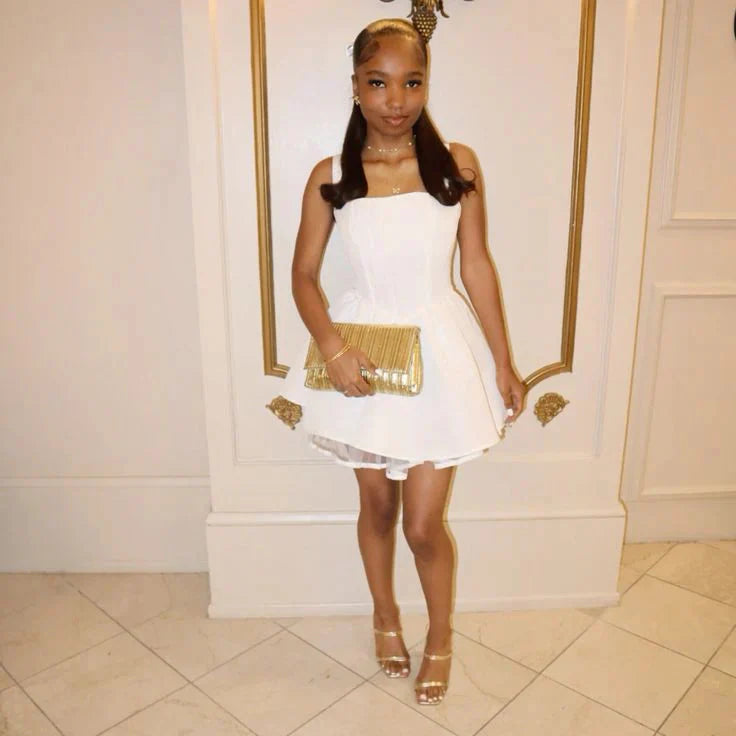 Cute White Straps A-Line Short Homecoming Dress AS684