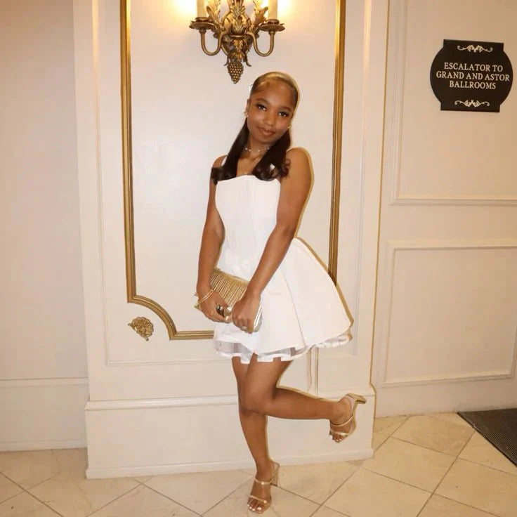 Cute White Straps A-Line Short Homecoming Dress AS684