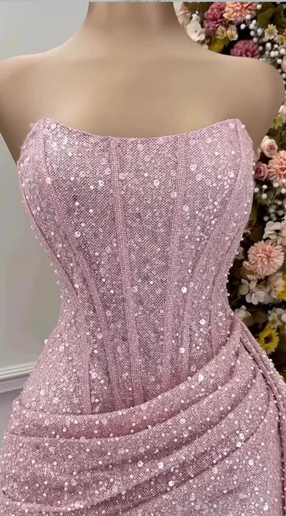 Glitter Pink Strapless Bodycon Short Sequin Homecoming Dresses AS686