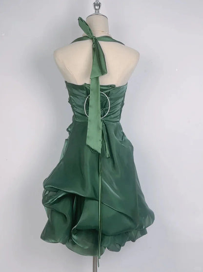 Vintage Dark Green Halter Neck Short Homecoming Dress AS704