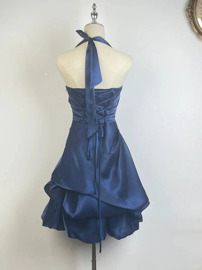 Vintage Dark Green Halter Neck Short Homecoming Dress AS704
