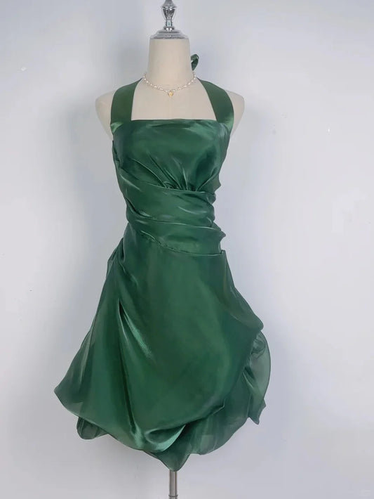 Vintage Dark Green Halter Neck Short Homecoming Dress AS704