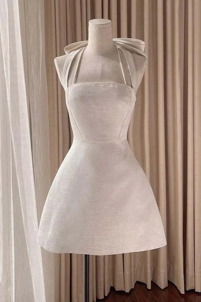 Regal Ivory Halter Neck A-Line Short Homecoming Dress With Bow AS706
