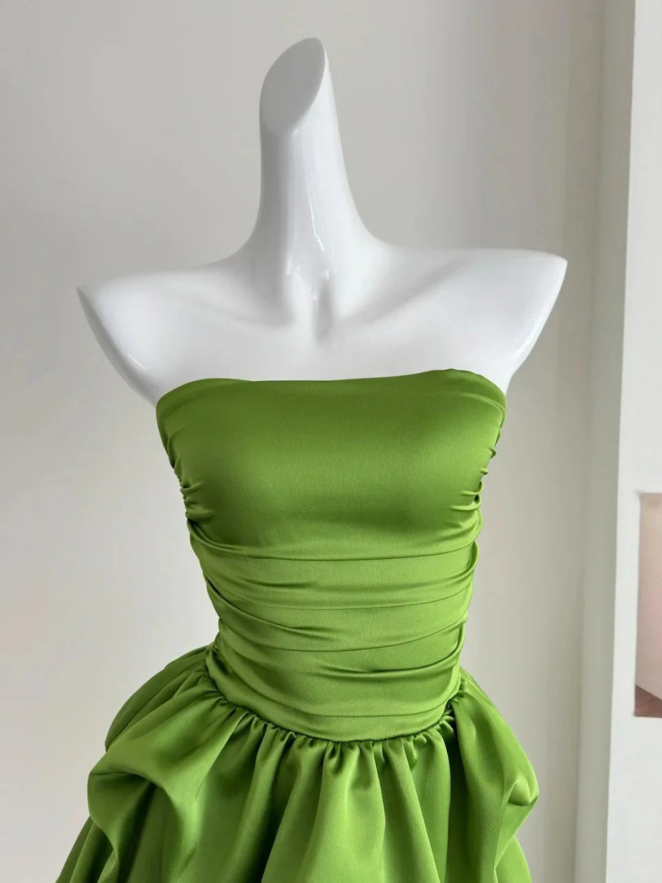 Cute Green Strapless A Line Ruched Waist Bubble Skirt Short Homecoming Dress AS713