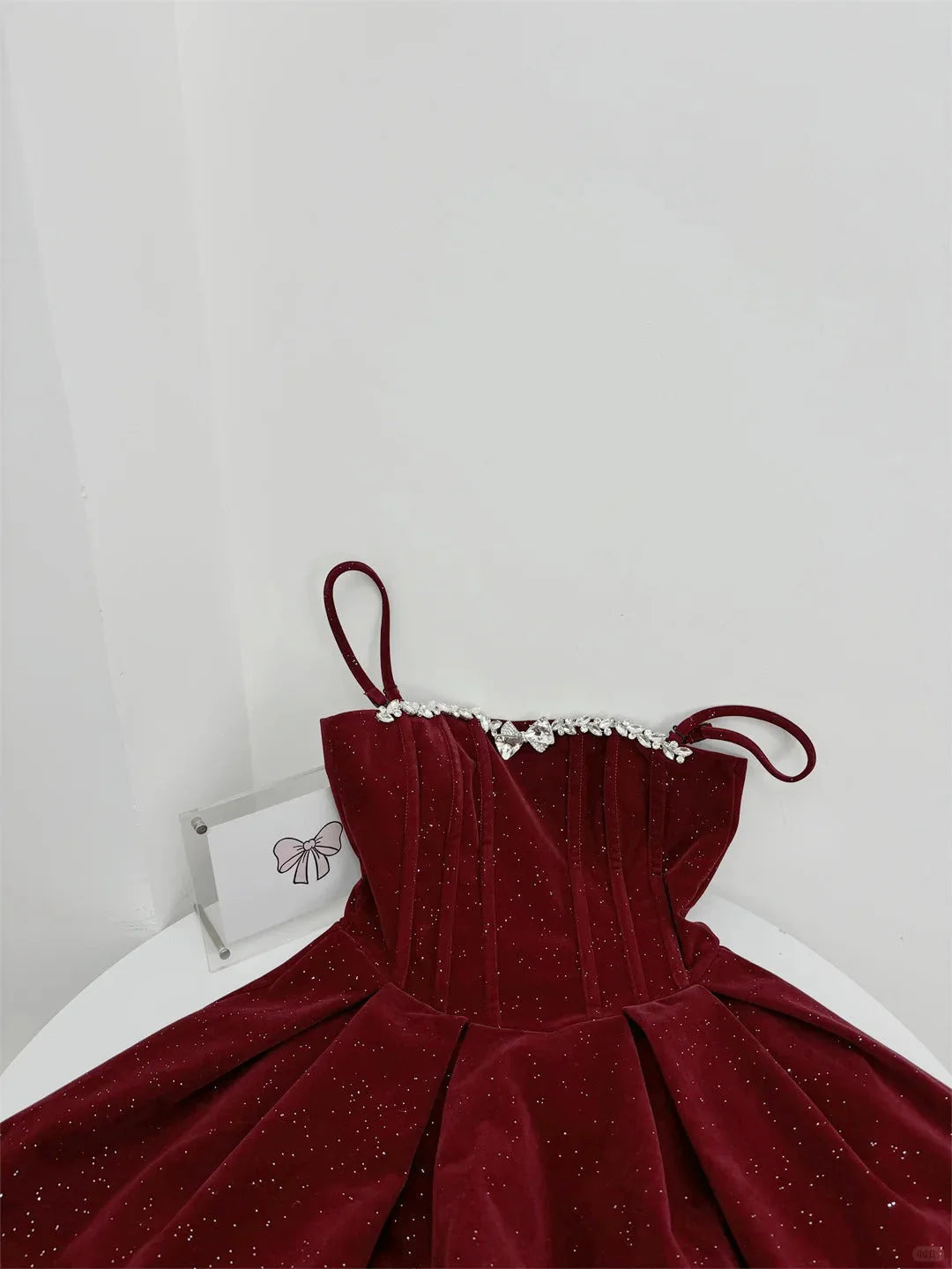 Regal Burgundy Strapless Sparkle A Line Short Homecoming Dress With Rhinestone Trim & Tulle Bow Underskirt AS715