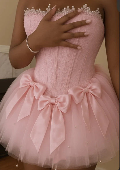 Whimsical Ivory Strapless Corset Mini Homecoming Dress With Sparkle Lace Bodice & Voluminous Tulle Skirt AS717