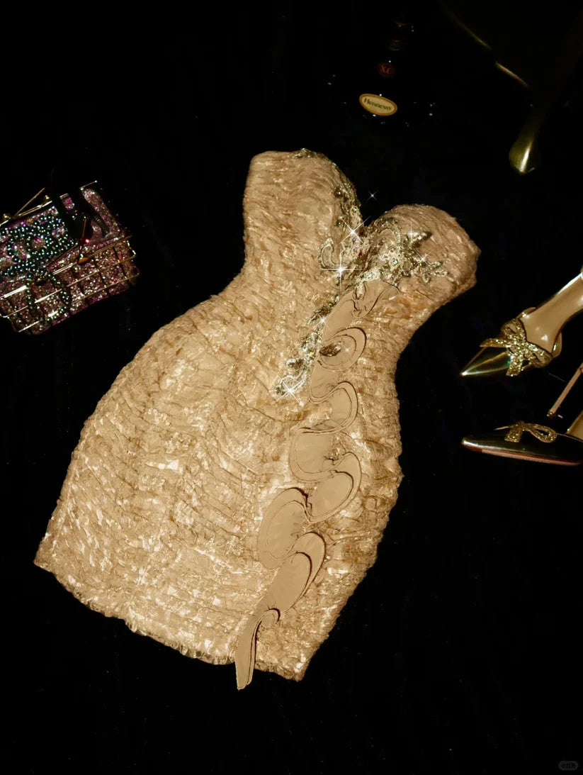 Opulent Champagne Sweatheart Lace Applique Beading Bodycon Mini Homecoming Dress AS720