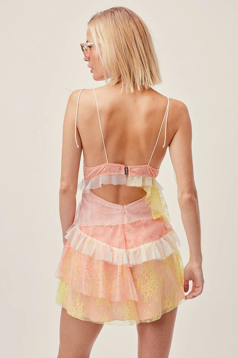 Vibrant Peach-Yellow Spaghetti Straps A Line Short Homecoming Dress With Tiered Tulle Skirt AS724