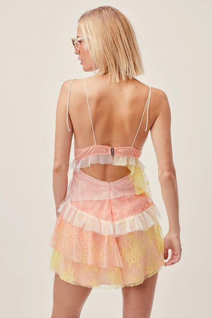 Vibrant Peach-Yellow Spaghetti Straps A Line Short Homecoming Dress With Tiered Tulle Skirt AS724