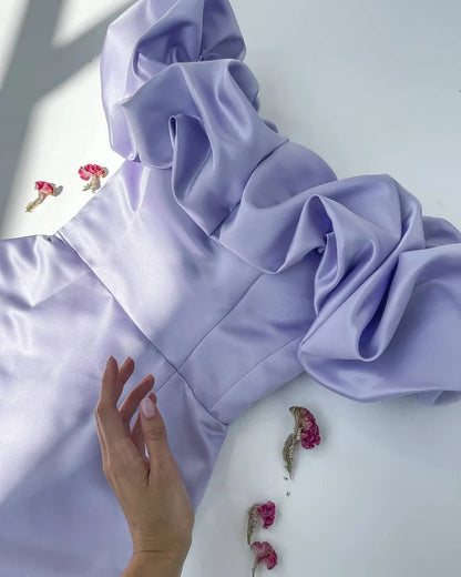 Glamorous Lavender Off-The-Shoulder Bodycon Short Homecoming Dress With Ruffled Neckline AS725