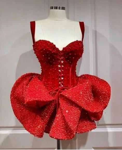 Regal Burgundy Sweetheart Neck Corset Beaded A Line Short Homecoming Dress With Oversized Sparkle Bow Skirt AS731