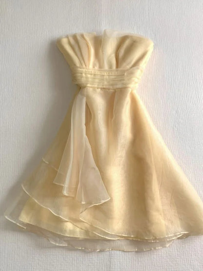 Whimsical Light Yellow Strapless Organza Short A Line Homecoming Dress AS750