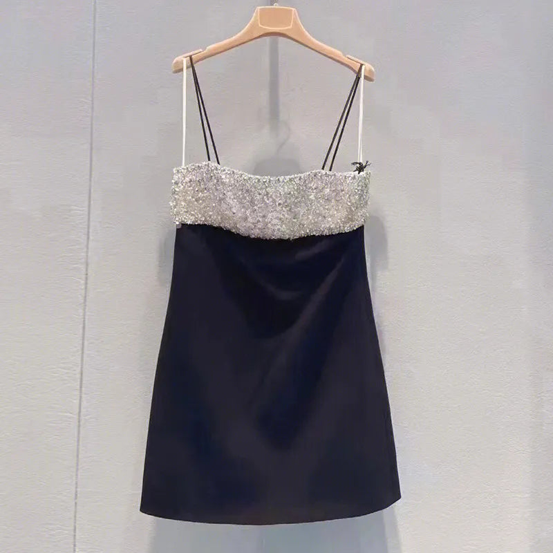 Glamorous Silver Beaded Spaghetti Straps White Satin A-Line Homecoming Mini Dress AS754