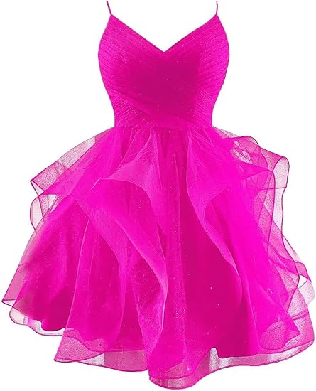 Enchanting Deep Purple Glitter Tulle Spaghetti Straps Tiered Ruffle A Line Short Homecoming Dress AS789