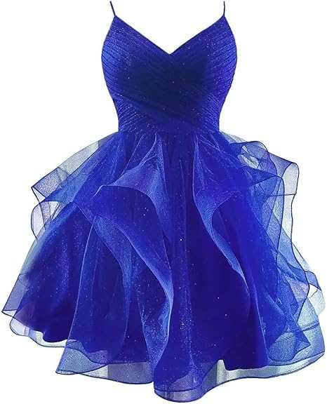 Enchanting Deep Purple Glitter Tulle Spaghetti Straps Tiered Ruffle A Line Short Homecoming Dress AS789