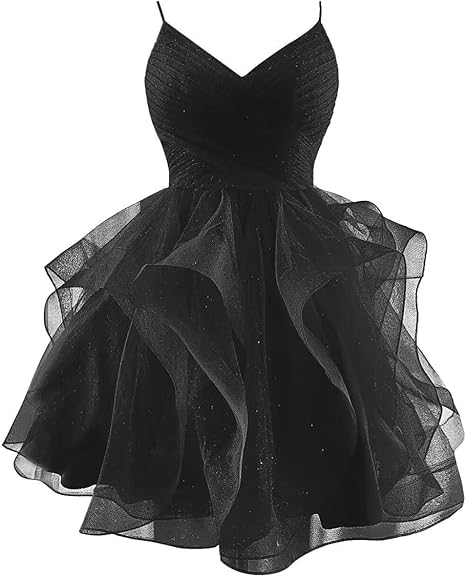 Enchanting Deep Purple Glitter Tulle Spaghetti Straps Tiered Ruffle A Line Short Homecoming Dress AS789
