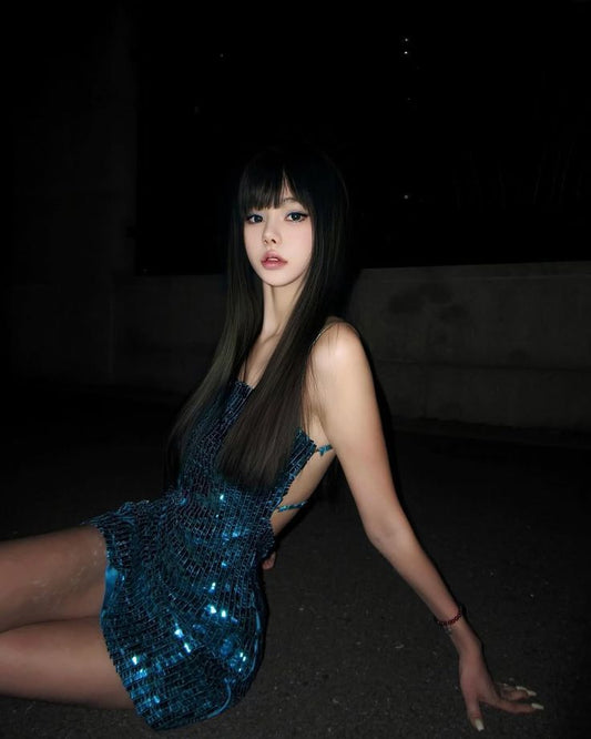 Glamorous Turquoise Square Sequin Spaghetti Straps Bodycon Mini Homecoming Dress With Cutout Back AS790