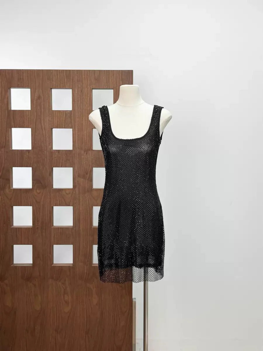 Chic Silver Rhinestone Mesh Straps Square Neck Bodycon Mini Homecoming Dress AS795