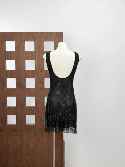 Chic Silver Rhinestone Mesh Straps Square Neck Bodycon Mini Homecoming Dress AS795