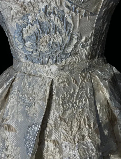 Regal Champagne Silver Off-The-Shoulder Jacquard A Line Short Homecoming Dress AS808