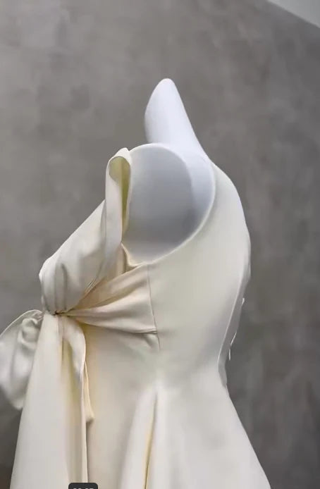 Elegant Ivory Satin One-Shoulder A Line Mini Homecoming Dress With Side Bow AS807