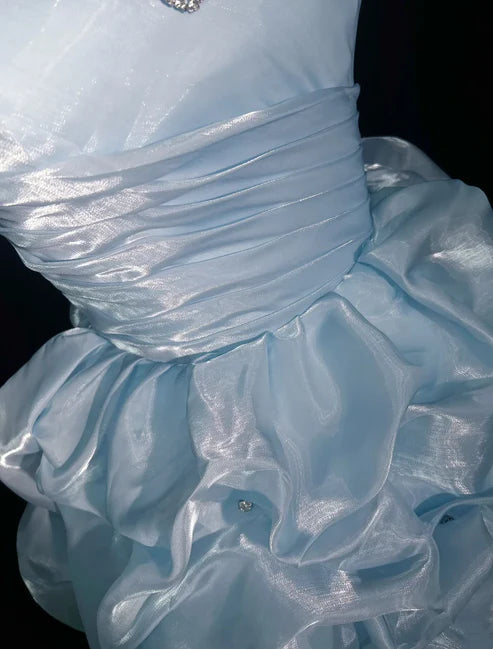 Whimsical Blue Strapless Organza A Line Puff Skirt Mini Homecoming Dress With Rhinestone Accents AS809