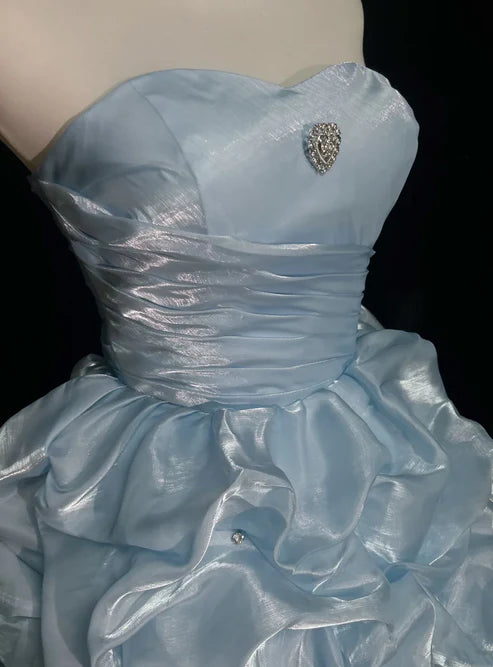 Whimsical Blue Strapless Organza A Line Puff Skirt Mini Homecoming Dress With Rhinestone Accents AS809