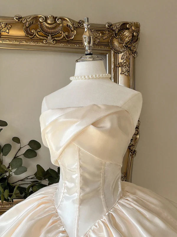 Elegant Ivory Satin Strapless Corset A Line Mini Homecmoing Dress With Tiered Ruffle Skirt AS810