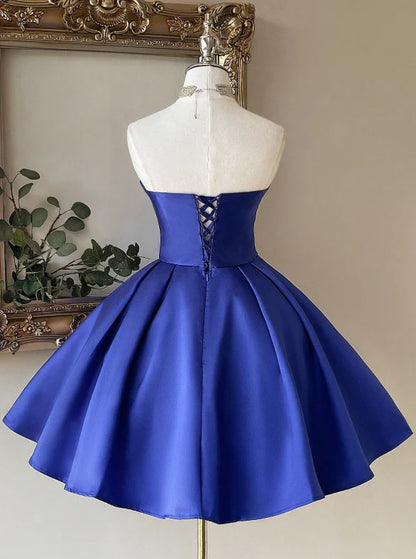 Regal Royal Blue Sweetheart Satin A Line Short Homecoming Dress With Beaded Waist Accent AS811