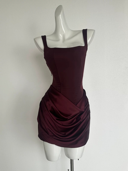 Charming Pink Corset Square Neck Straps Ruched Skirt Lace-Up Back Mini Bodycon Homecoming Dress AS812