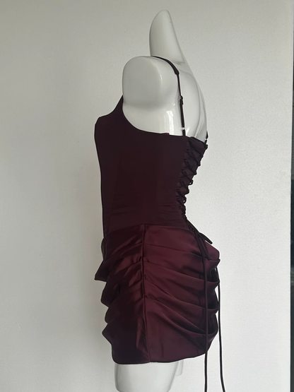 Charming Pink Corset Square Neck Straps Ruched Skirt Lace-Up Back Mini Bodycon Homecoming Dress AS812